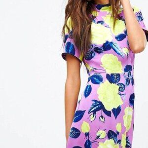 Vibrant Floral Dress, Purple, Yellow, US6, GUC